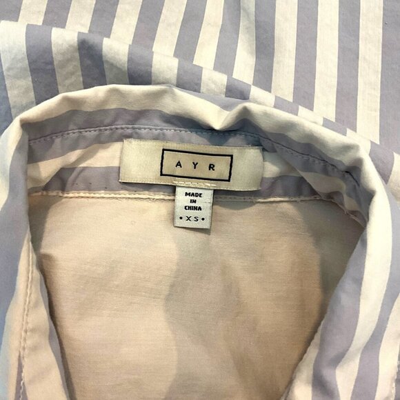 AYR The Deep End Shirt Lilac White Button Up Size XS Striped Long Sleeve - Picture 7 of 9